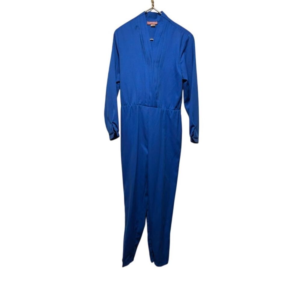 Vintage Worthington Blue Jumpsuit Womens 12 Made in USA 90s Wrap Front One Piece
